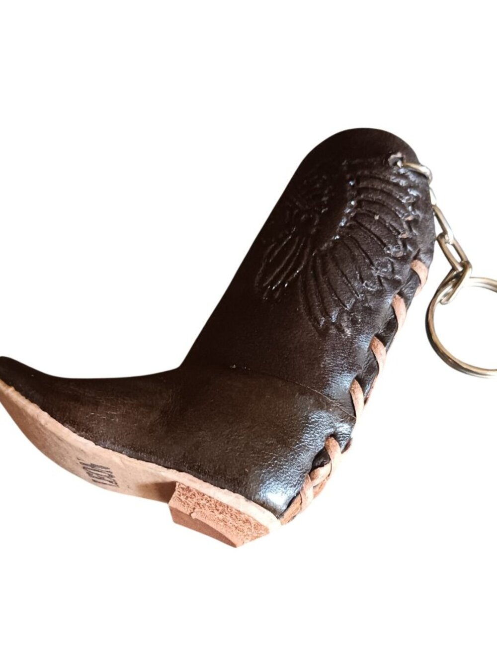 Vtg Keychain Leon Mexico Miniature Leather Cowboy Boot Embossed Chief 1980's